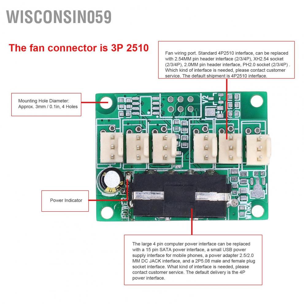 Wisconsin059 Bộ điều khiển tốc độ điều chỉnh của Hub quạt 2K ‑ 50KHZ 3Pin 2510 12V cho Vỏ máy tính công nghiệp