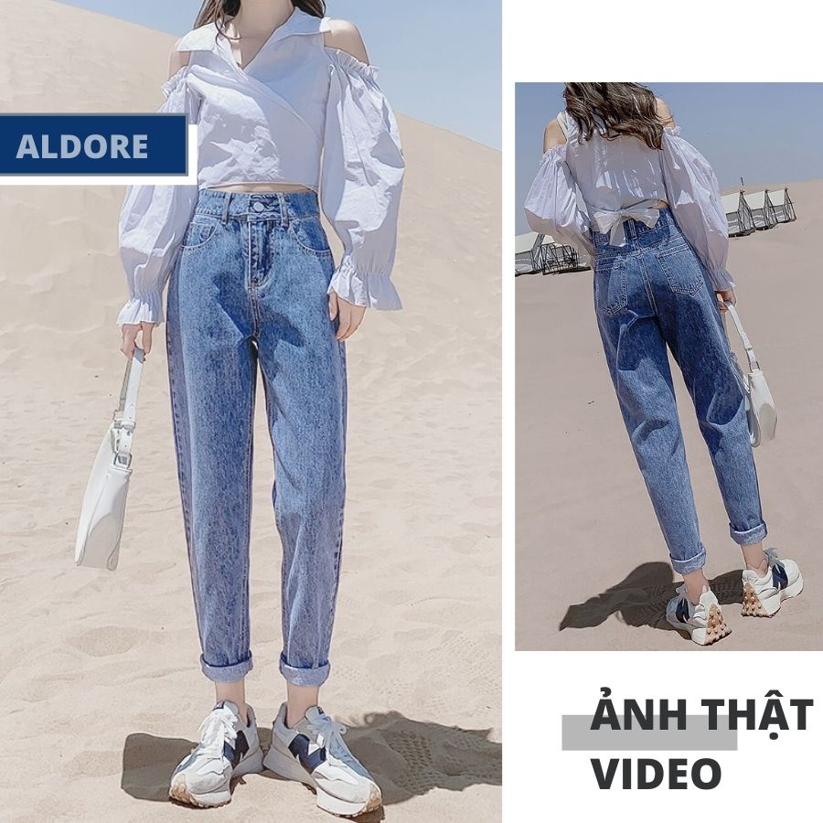 Quần baggy jean nữ xanh nhạt thương hiệu Aldore phong cách học sinh ullzang MS007N