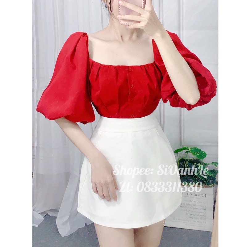 Áo croptop tiểu thư cổ vuông tay phồng A58