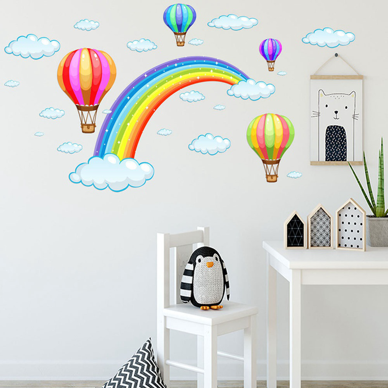 Sticker dán tường bằng nhựa pvc hình khinh khí cầu xinh xắn trang trí phòng ngủ