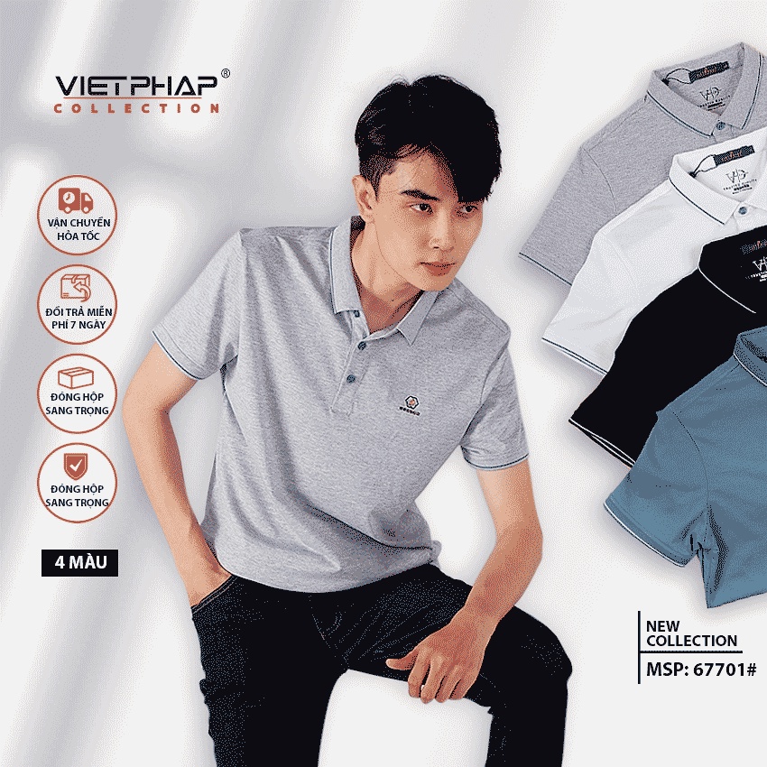 Áo Polo nam VIệt Pháp phối logo thanh lịch FitSoft 67701 - hàng chính hãng
