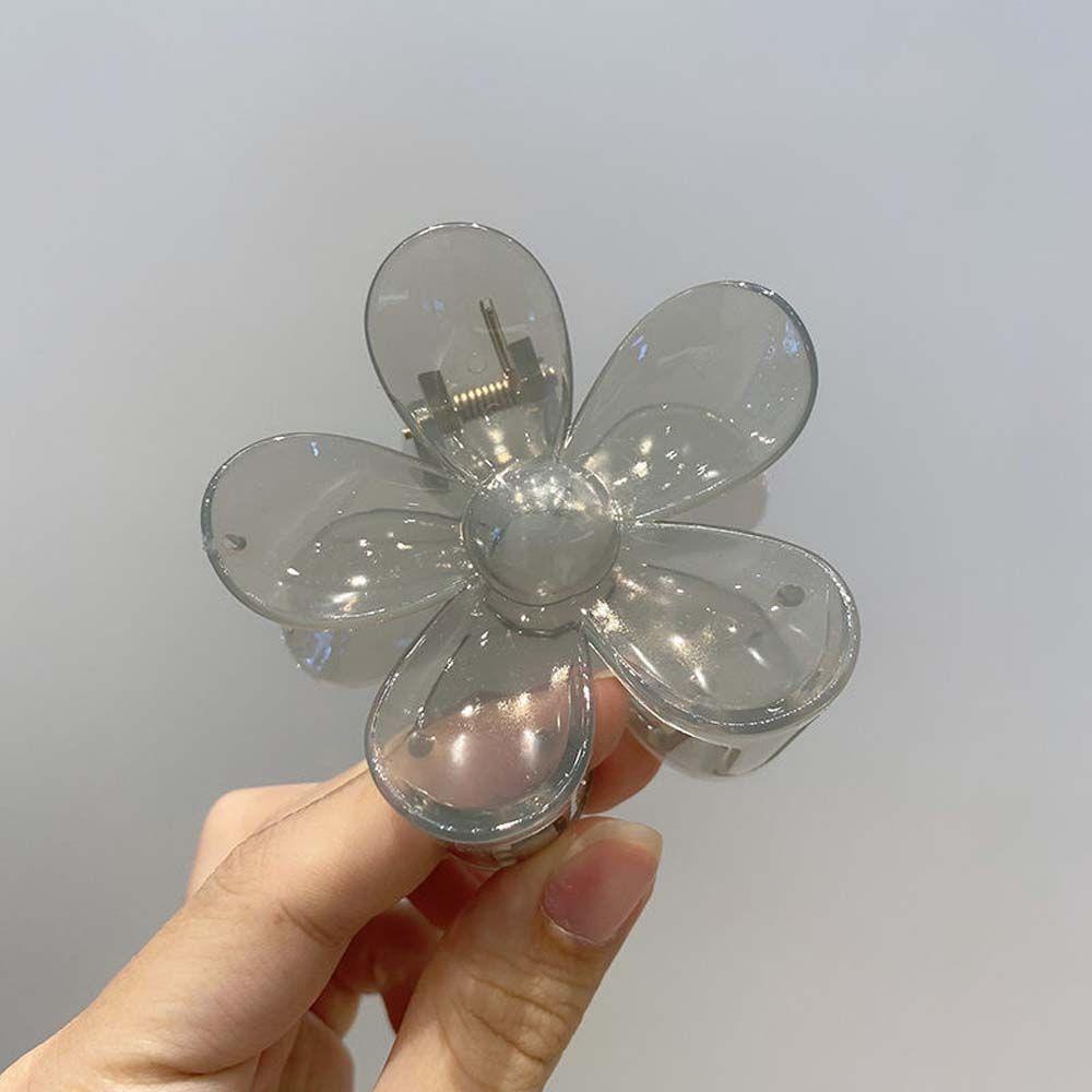 Kẹp Tóc Nhựa Acrylic Hình Hoa Màu Xám / Xanh Lá Trong Suốt Dễ Thương Cho Nữ