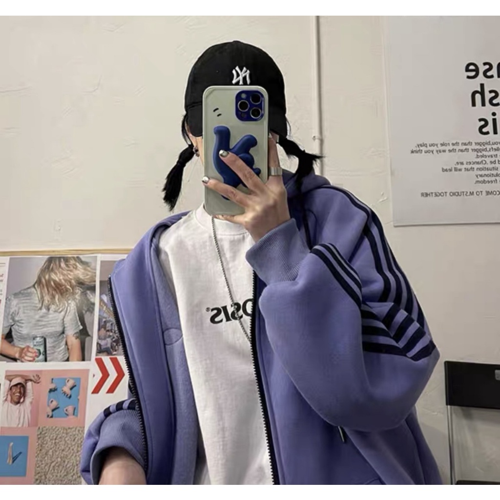 Áo khoác nam nữ thể thao ulzzang 3 sọc màu be🌸 Áo sweater hoodie nỉ bông kiểu dáng thể thao form rộng unisex | BigBuy360 - bigbuy360.vn