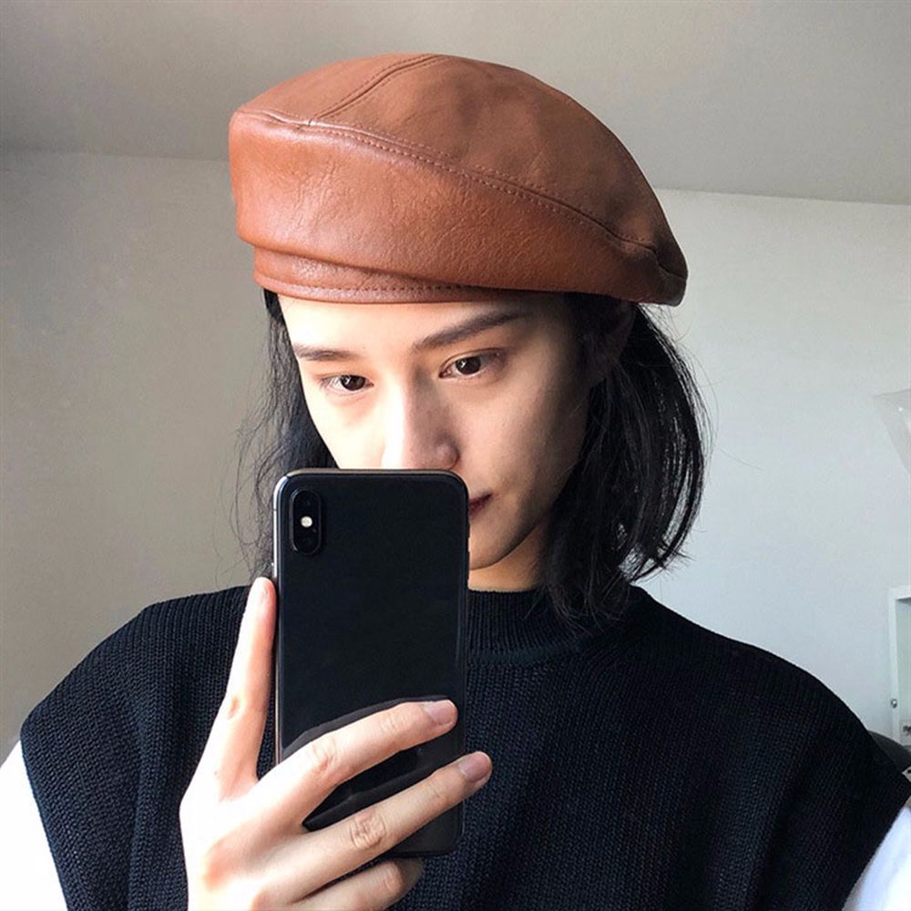 MKEB Mũ beret da PU phong cách Hàn Quốc đơn giản thời trang dành cho nữ