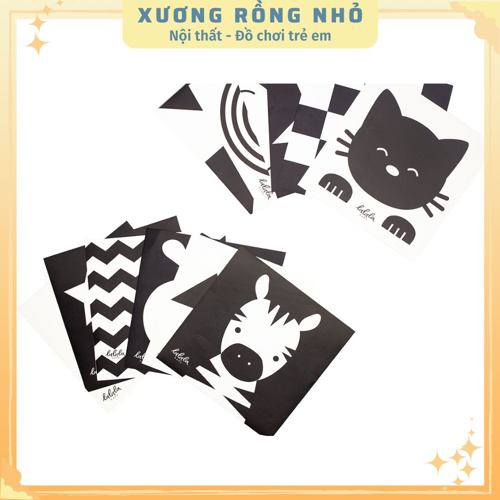 Thẻ kích thích thị giác cho trẻ sơ sinh dán tường đen trắng Lalala Baby giúp bé phát triển trí thông minh