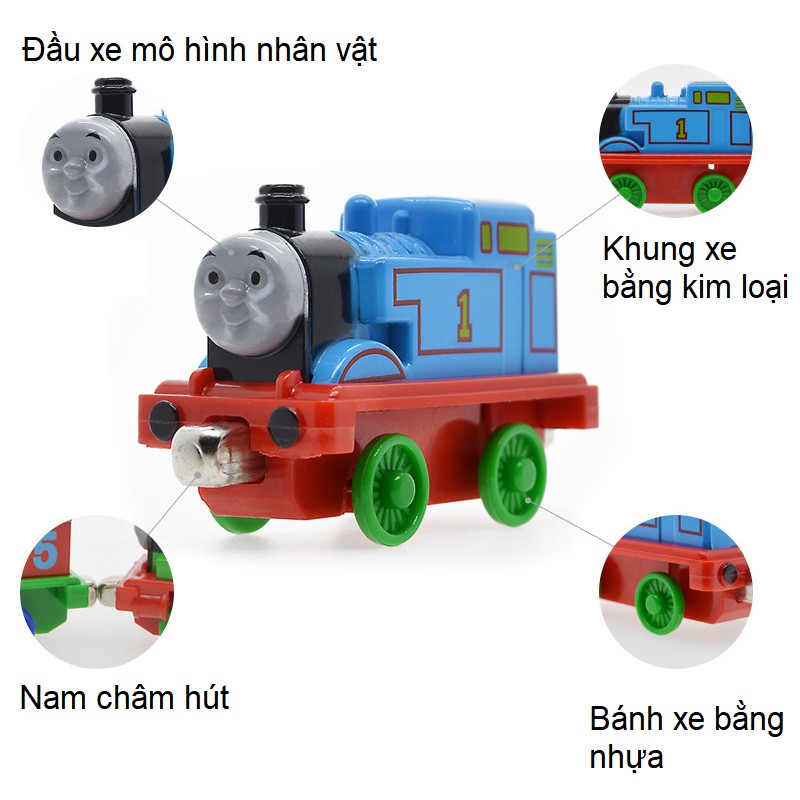 Bộ xe tàu hỏa Thomas and Friend 4 chiếc bằng hợp kim nhựa có thể nối với nhau thành 1 đoàn bằng nam châm hút