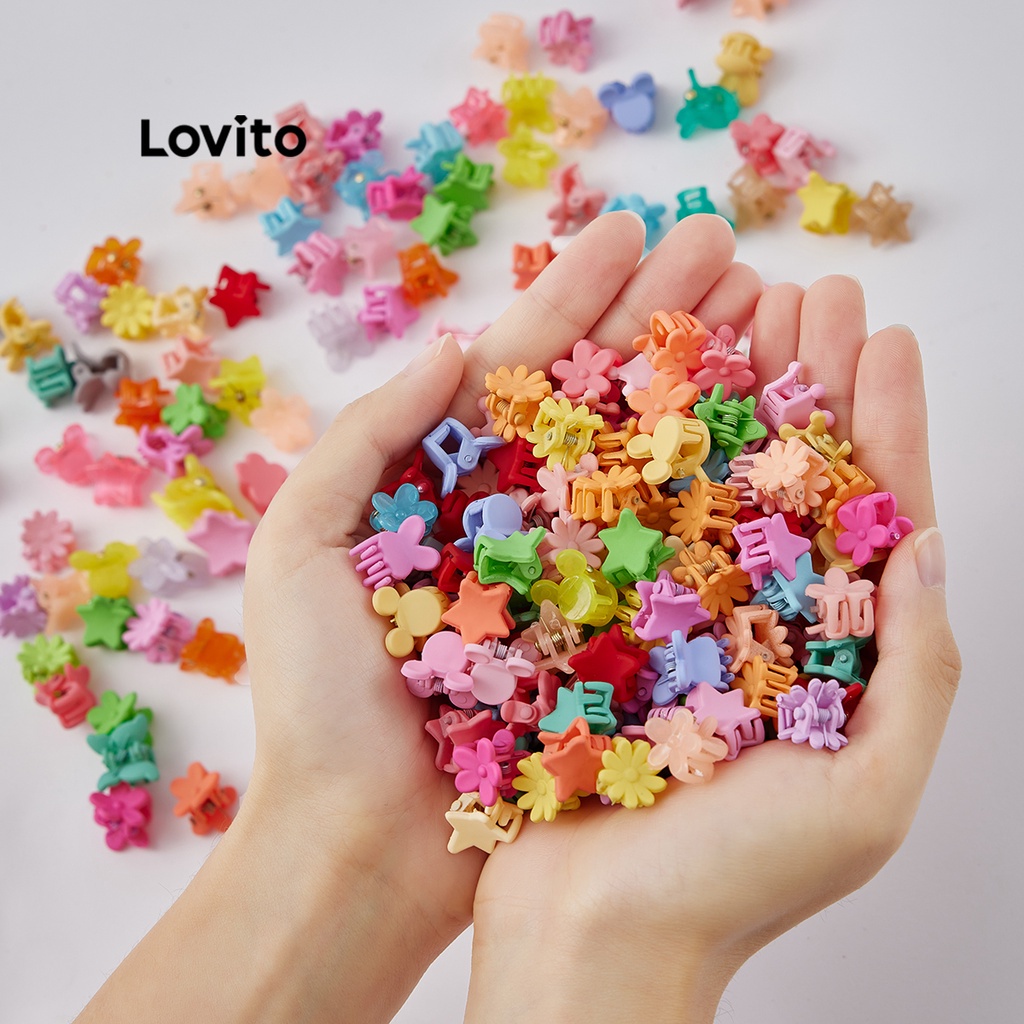 Kẹp tóc Lovito Màu sắc kẹo hoa trơn Gói 50 chiếc có túi zip LL4034 dễ thương (1/2/3/4)