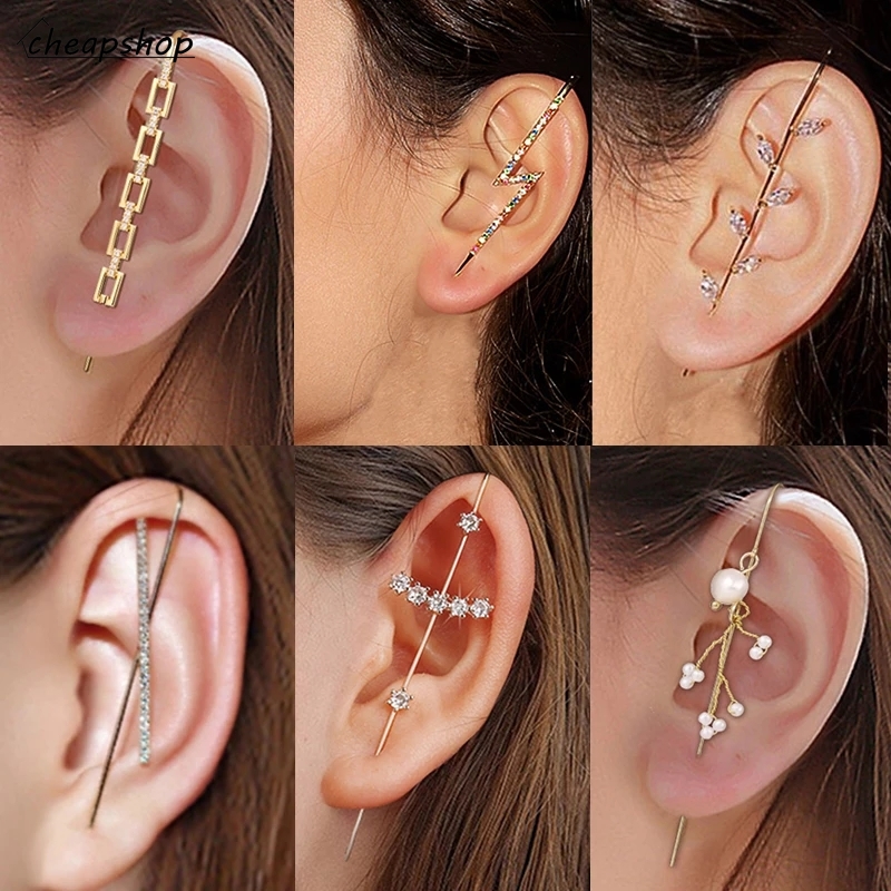 iF YOU Khuyên tai mạ vàng / bạc đính đá phong cách thời trang Hàn