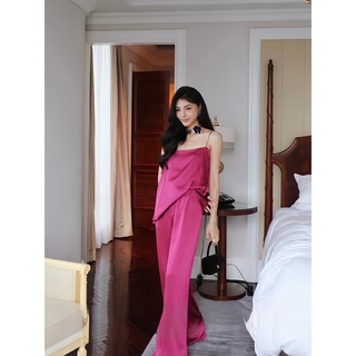 Set áo lụa hai dây và quần lụa hồng đậm eclipse clothing