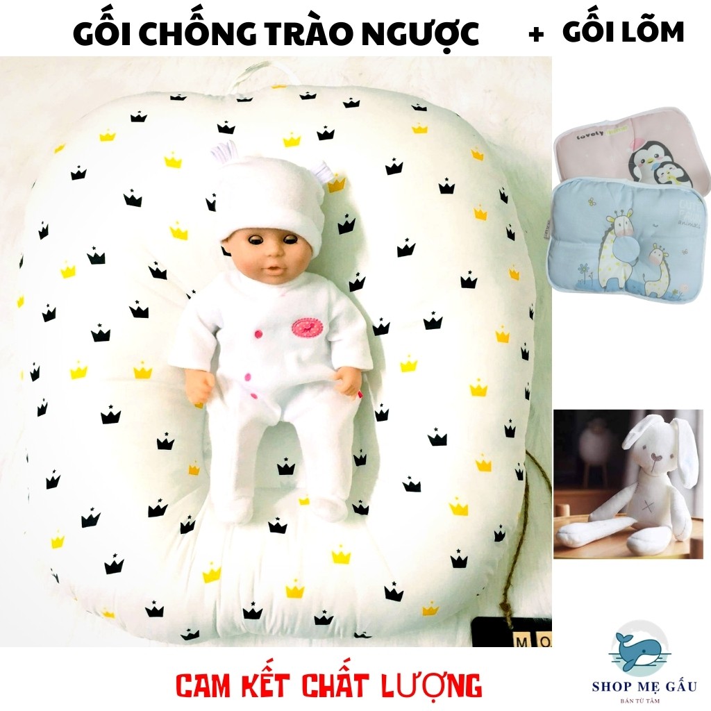 Gối chống trào ngược gối chữ C đa năng MONMON cao cấp chất cotton thấm hút mồ hôi