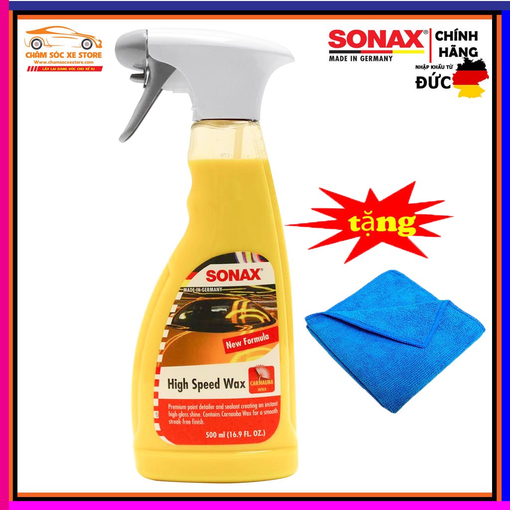 Tặng khăn - Dung dịch xịt phủ đánh bóng bảo vệ nhanh mặt sơn xe SONAX highspeed wax 500ml Sonax288200 chamsocxestore