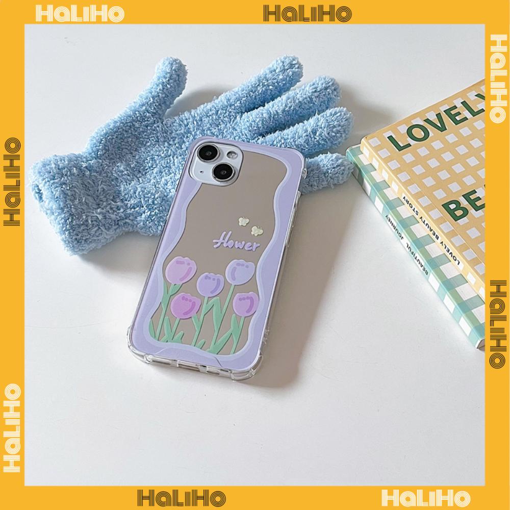 iPhone Case Acrylic Reflective Mirror Airbag Shockproof Protection Camera Purple Tulip Flower Compatible with iPhone 11 iPhone 13 Pro Max iPhone 12 Pro Max iPhone 7 Plus iPhone xr