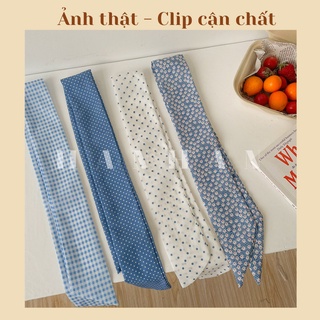 Ruy băng lụa buộc tóc xanh dương pastel vintage phong cách hàn quốc nữ tính