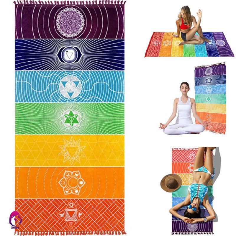 MANDALA Thảm Tập Yoga / Đi Biển Họa Tiết Cầu Vồng Phong Cách Boho