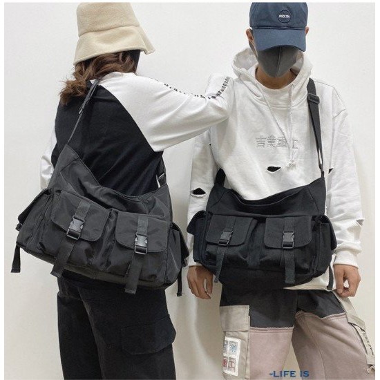 Túi tote vải đeo chéo cỡ lớn mới đựng vừa sách vở đi học phong cách cá tính Unisex nam nữ