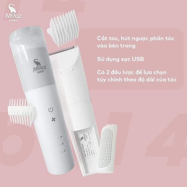 Tông Đơ Cắt Tóc Moaz Bebe MB-014 Có Chế Độ Hút Tóc Thông Minh - Hàng Chính Hãng