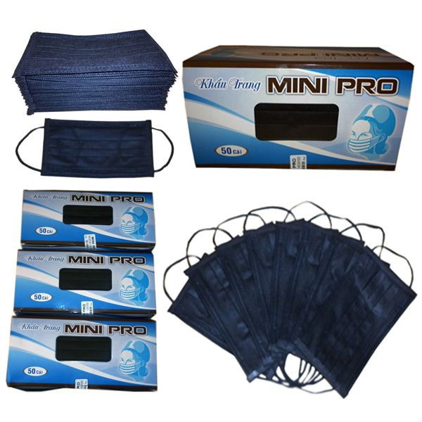 Khẩu trang y tế than hoạt tính lọc khuẩn, lọc bụi Mini pro Đen Model Hàn Quốc - Hộp 50 chiếc