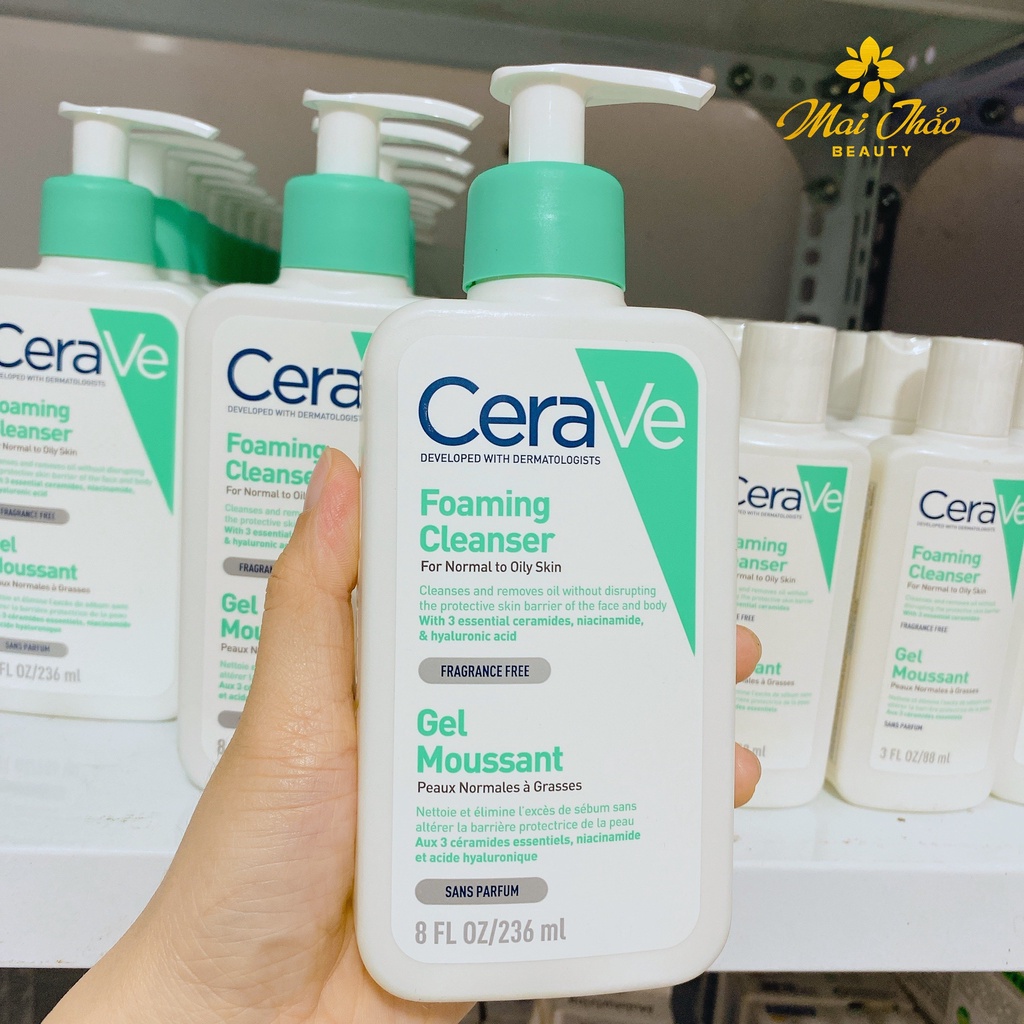 CeraVe Sửa Rửa Mặt Dạng Gel Cho Da Dầu và Da Thường Foaming Cleanser 236ml