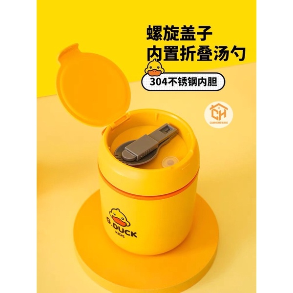 Bình Giữ Nhiệt Vịt Vàng 550ml, Đựng Cơm, Cháo, Giữ Nhiệt Tặng Thìa