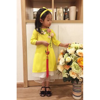 combo sét áo dài cách tân cho bé gái mầu vàng
