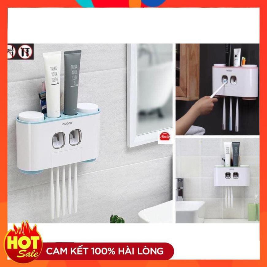 [Loại 1 Tốt Nhất] Bộ dụng cụ nhả kem đánh răng tự động 4 cốc kèm giá treo bàn chải Ecoco - Gia Dụng Thông Minh