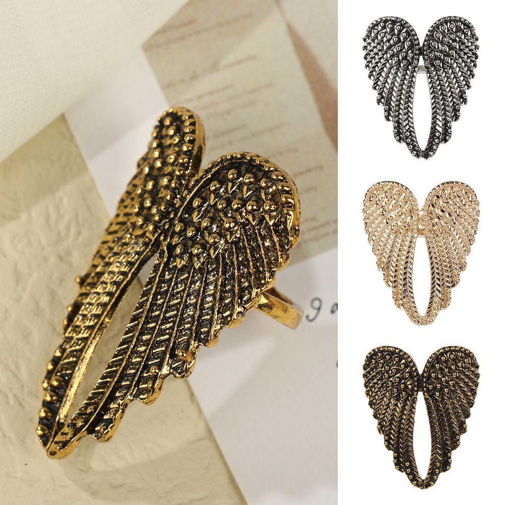 MELODG Nhẫn Hình Đôi Cánh Thiên Thần Cỡ Lớn Phong Cách Punk Thời Trang Cho Nam Và Nữ