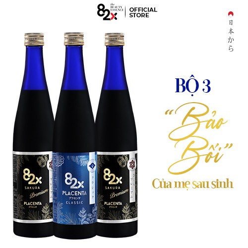Bộ 3 &quot;BẢO BỐI&quot; Của Mẹ Sau Sinh, Combo 3 Chai 82X: Sakura Placenta + Placenta + Sakura Placenta (500ml/Chai) Nhật Bản