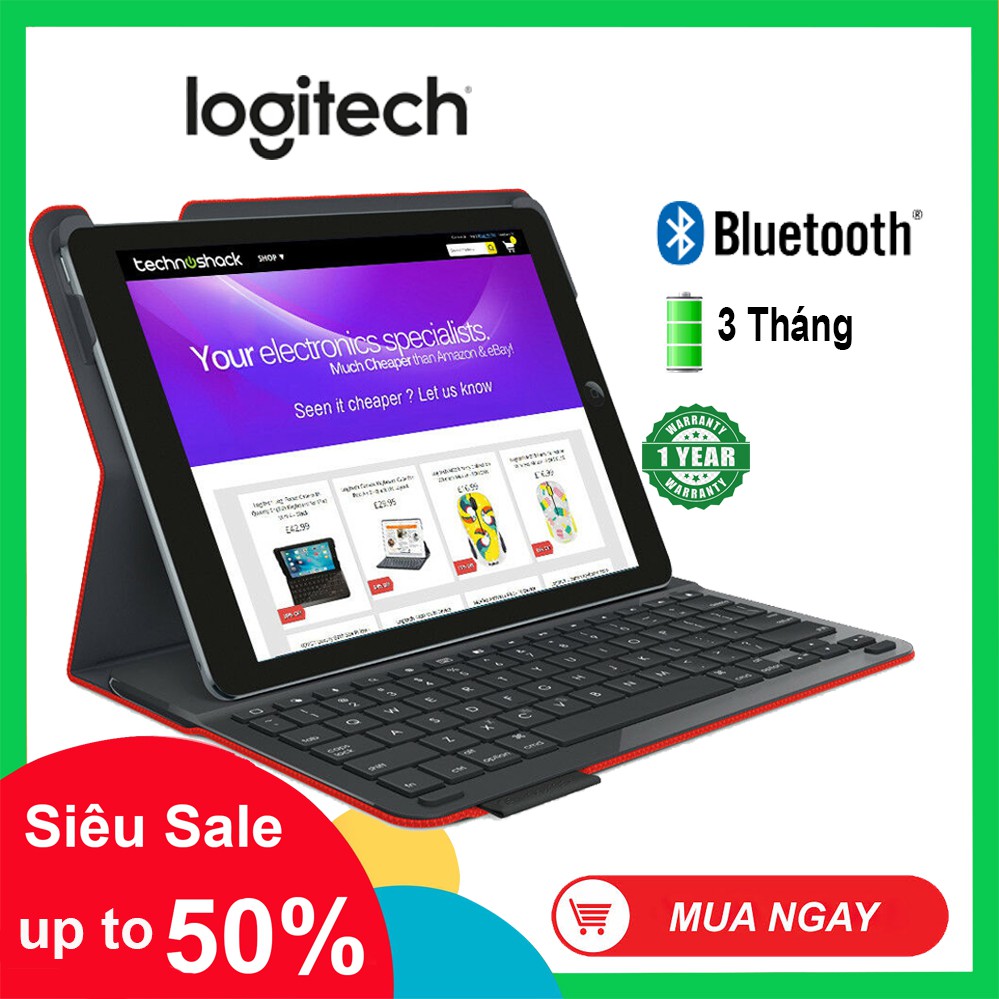 Bao da bàn phím bluetooth Logitech Type+ cho iPad Air 1 - iPad 2017 Gen 5 và 2018 Gen 6 -Pin 3 tháng không cần sạc