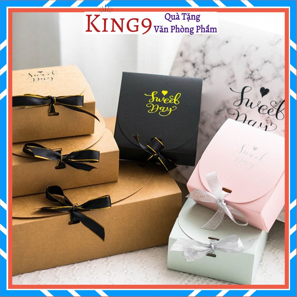 Hộp quà tặng hộp quà sinh nhật giấy kraft sweetday dạng gấp chắc chắn buộc nơ 5 màu siêu xinh phụ kiện quà tặng KING9