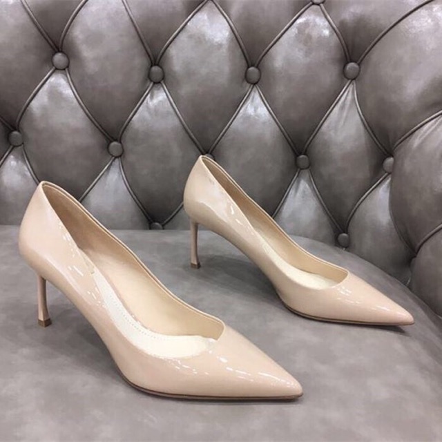 Giày bít mũi gót nhọn 7 phân da trơn bóng