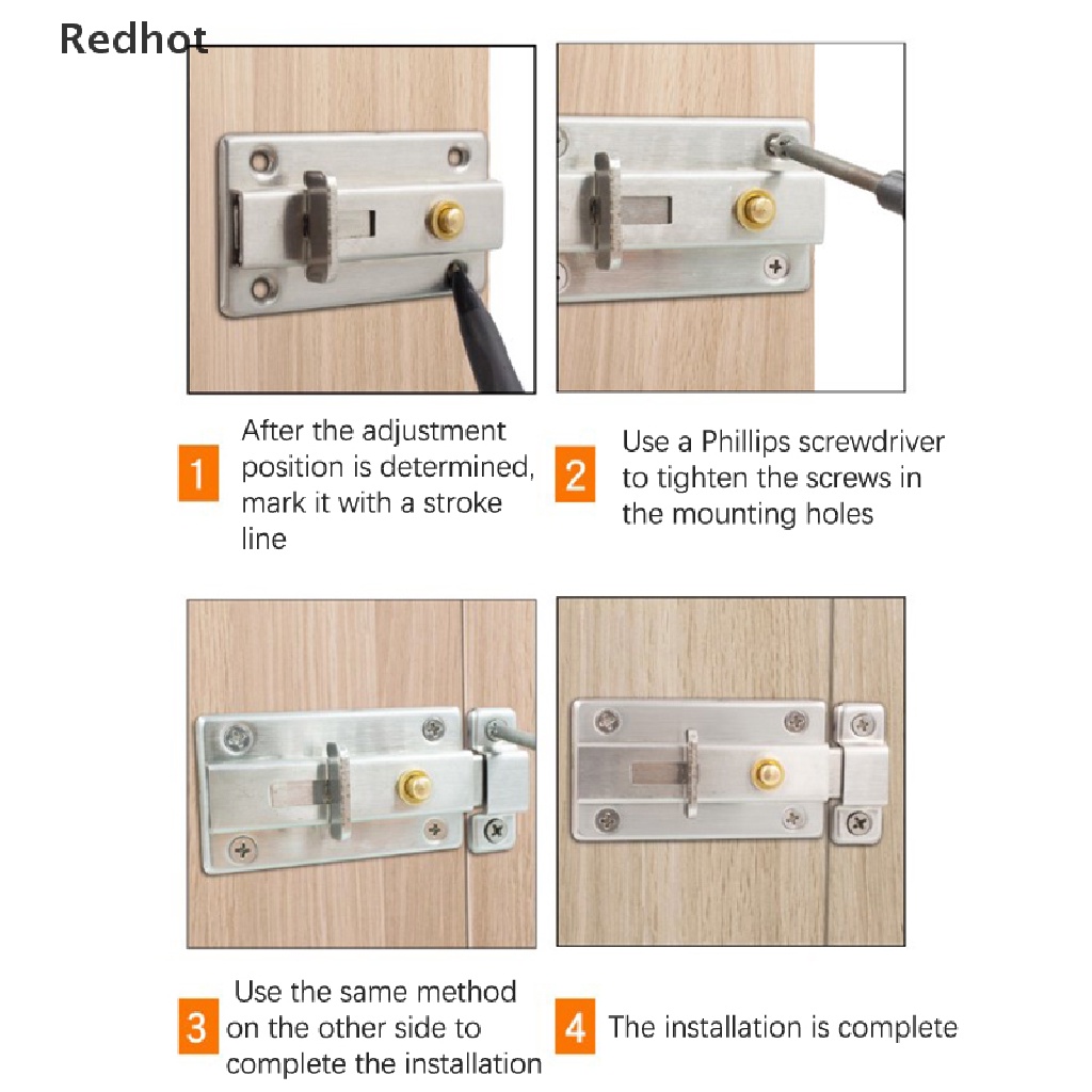 &lt; Redhot &gt; Chốt Khóa Cửa Trượt Bằng Thép Không Gỉ Dày Dặn Dễ Lắp Đặt