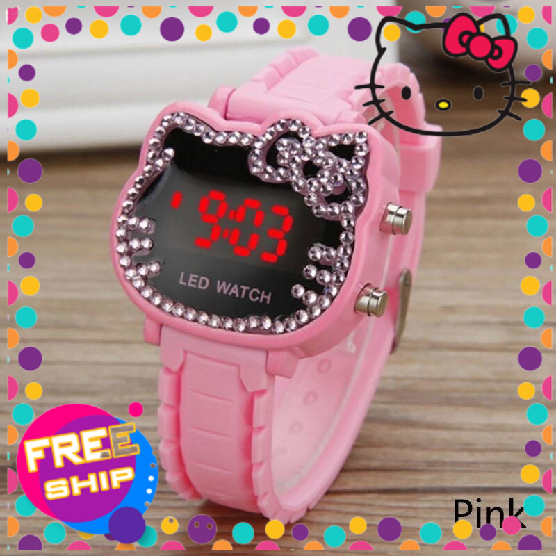 Đồng hồ đeo tay điện tử Hello Kitty đính đá cho bé gái