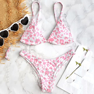 Bộ Bikini Nữ Phối Dây Có Đệm Mút Họa Tiết Da Báo