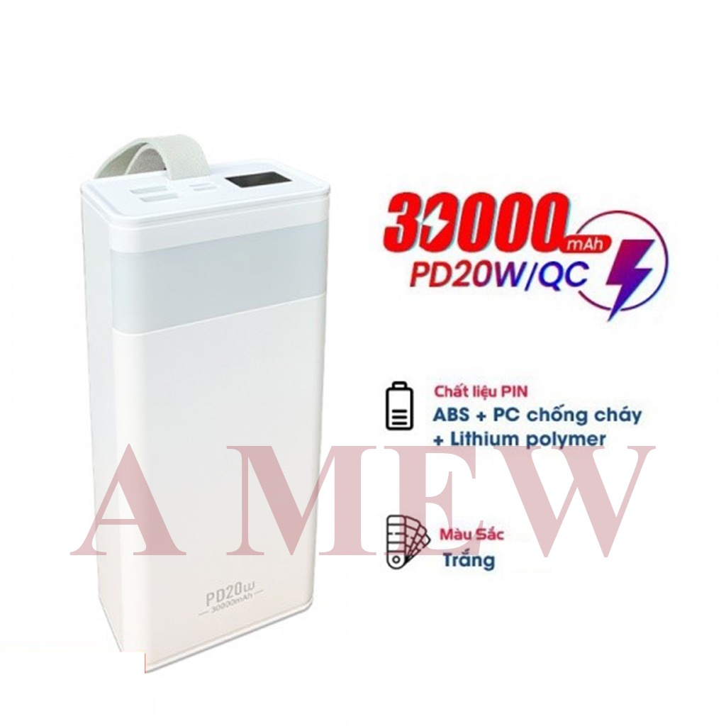 [Một Lần Sạc Dùng Cả Tuần]Sạc Dự Phòng CAO CẤP WP-221 PIN Polymer chất lượng cao 30000mAh 2 cổng USB Sạc Nhanh