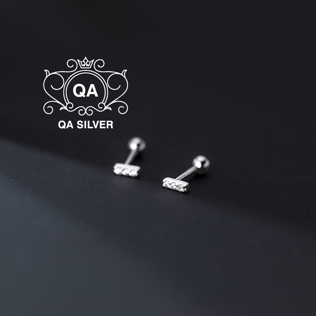 Khuyên tai bạc 925 thanh bạc khảm đá chốt bi vặn S925 MINIMAL QA Silver Earrings EA220810