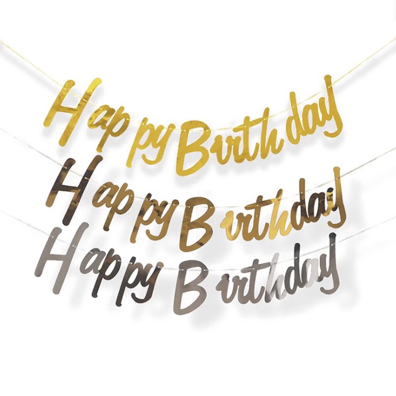 Dây chữ Happy Birthday trang trí sinh nhật thôi nôi bé trai bé gái ép kim HAPPYKID DCHBPDEK