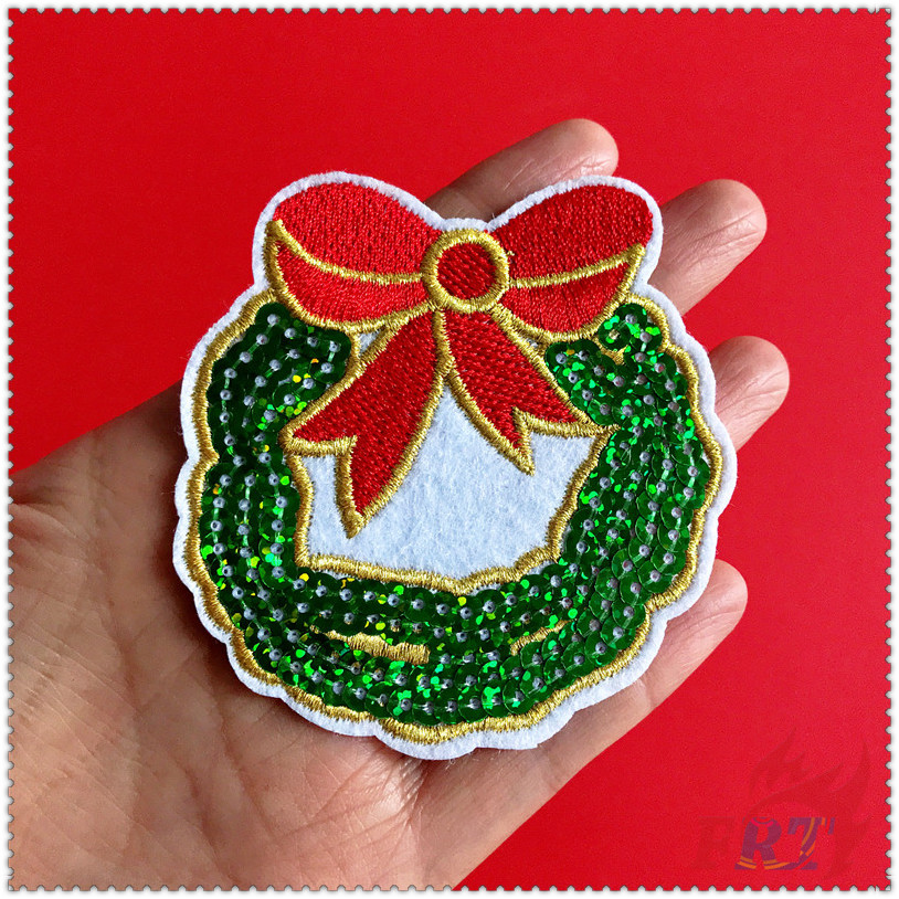 ✿ Giáng sinh vui vẻ!Miếng Dán Ủi Lên Quần Áo ✿ Sticker Ủi Thêu Hình Ông Già Noel / Cây Thông / Bánh Gừng / Người Tuyết 1 Cái
