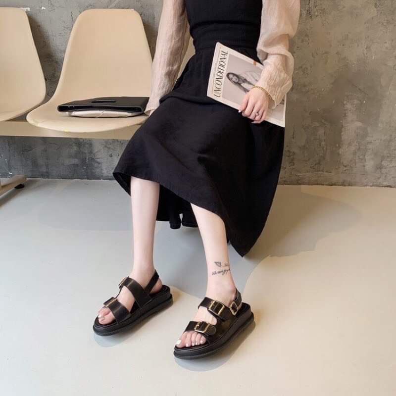 Giày sandal nữ đi học quai hậu đế bánh mì 2 quai khóa ngang basic bền êm hình chụp thật-BM04