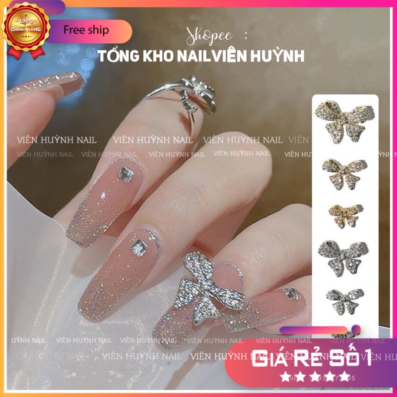 Charm nơ kim loại gắn móng nail ( set 5 cái) , phụ kiện gắn móng