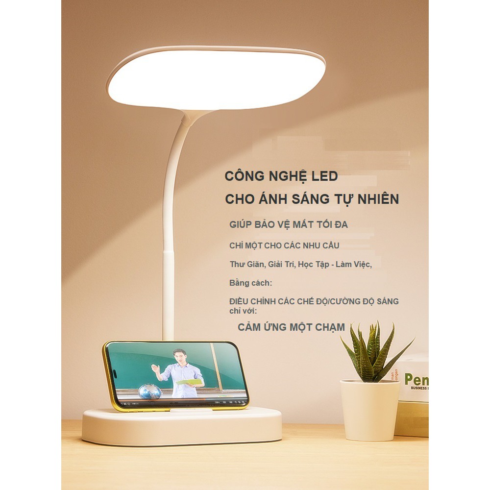 Đèn LED Học Bài Để Bàn Sạc Điện, Để Làm Việc, Đọc Sách, Đèn Chống Cận Điều Chỉnh Cảm Ứng 3 Chế Độ Sáng Cao Cấp