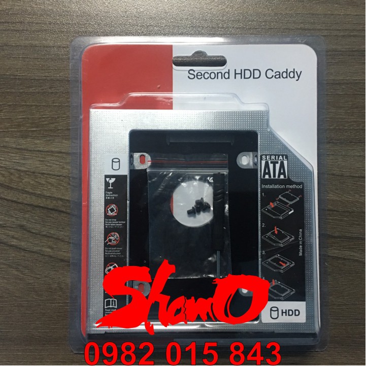 Caddy Bay Nhôm size 9.5mm và 12.7mm cho SSD và HDD 2,5 inch – Khay ổ cứng thay thế ổ DVD – Lắp cho ổ cứng size 2.5”