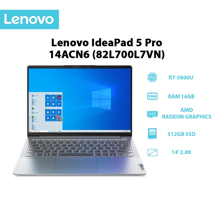 Laptop Lenovo IdeaPad 5 Pro 14ACN6 82L700L7VN R7-5800U | 16GB | 512GB | 14' 2.8K | Win 11