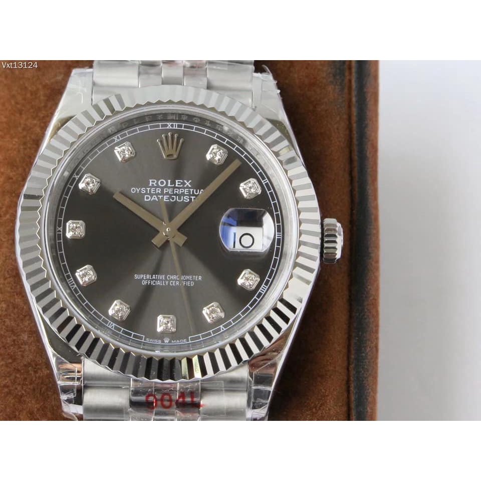 Đồng hồ Nam Rolex 3kim 1 lịch mặt ghi xám số đá máy nhật chạy cơ Automatic size 41mm vỏ trắng