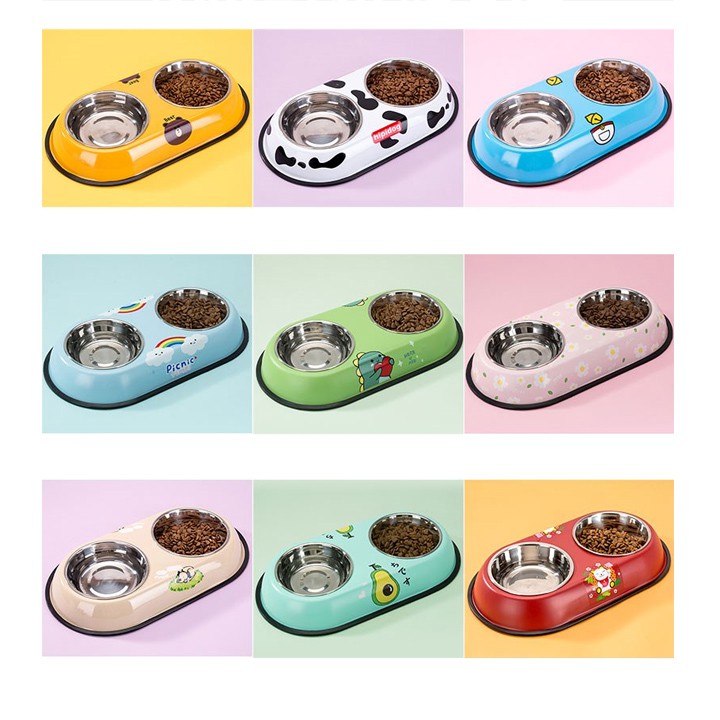 Bát Ăn Đôi Cho Chó Mèo - Chén Ăn Đôi Cho Chó Mèo Men Sứ Lòng Inox #Tintin Pet Store