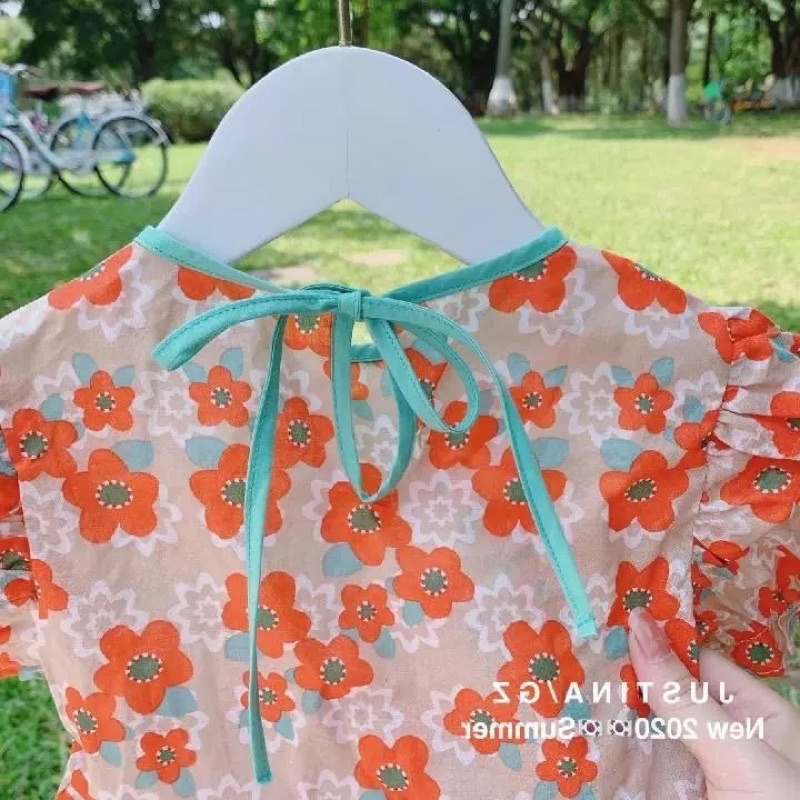 Váy bé gái hoa nhí cam