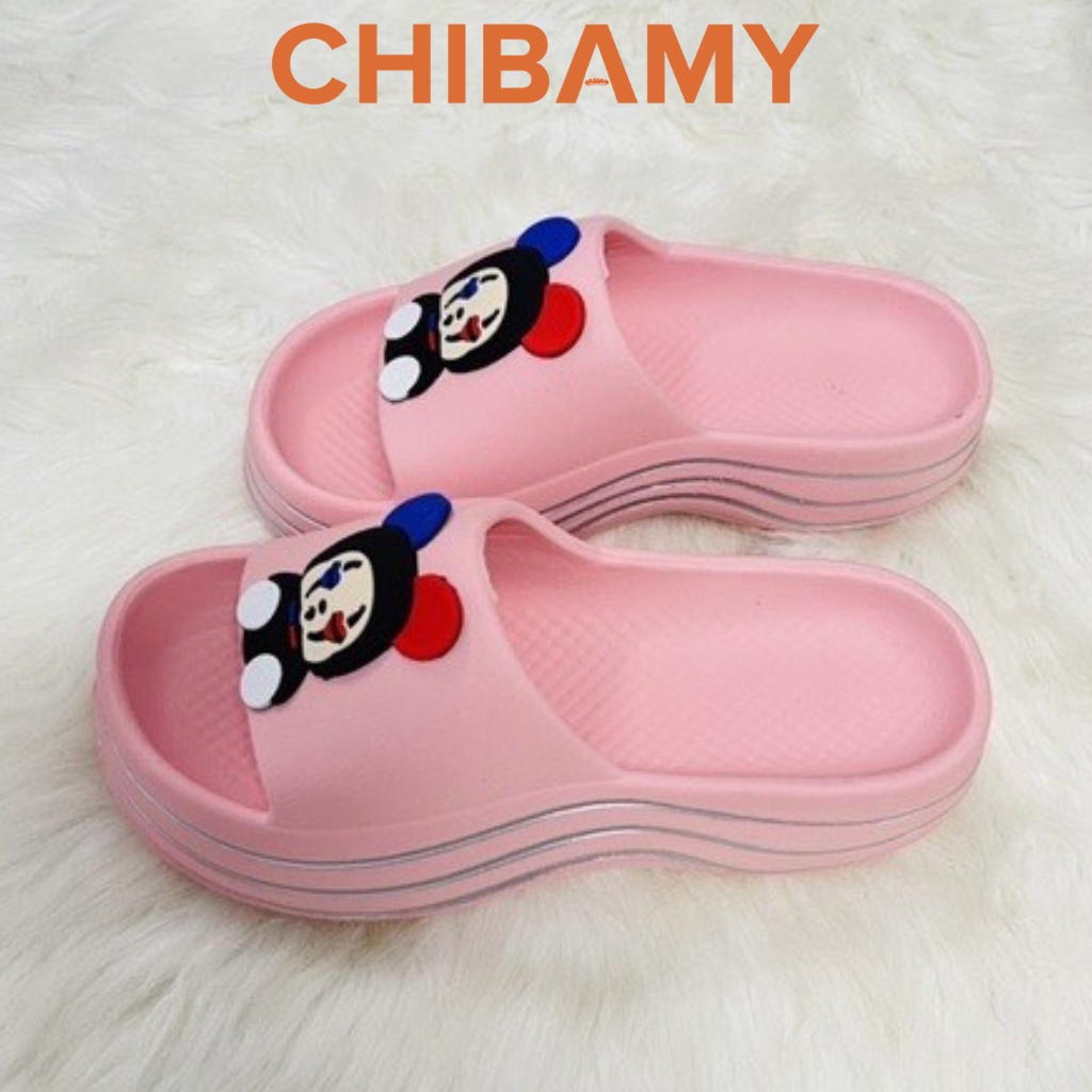 Dép bánh mì nữ Đế sóng cao 4cm CHIBAMY gắn sticker mặt Gấu hề mẫu mới