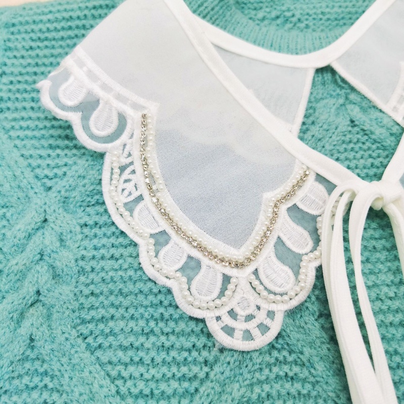 Cổ Áo Sơ Mi Giả Thêu Hoa Phối Ren Có Thể Tháo Rời Thời Trang Cho Nữ