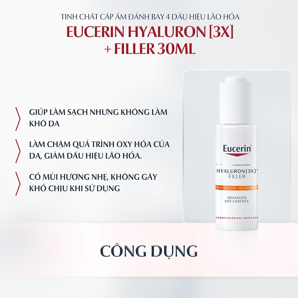 Tinh chất Eucerin Hyaluron [3X]+ Filler Advanced AOX Essence chống oxy hóa và thu nhỏ lỗ chân lông 30ml