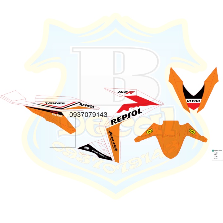 ( Quí khách vui lòng mang ra tiệm cho thợ dán ) Tem winner Repsol trắng cam