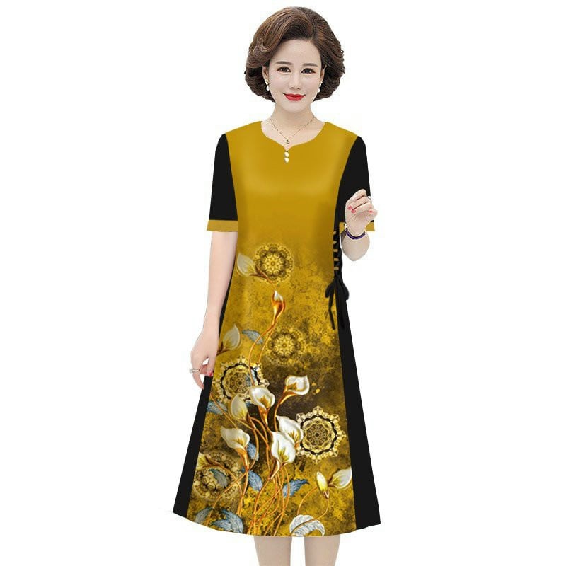 Đầm suông trung niên in hoa siêu sang - Mua đầm trung niên tặng mẹ đẹp giá rẻ